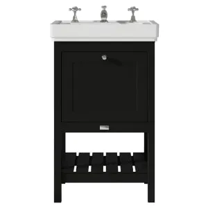Bayswater Hartleigh Matt Black Traditional Freestanding Vanity Unit & 3 Tap Hole White Recessed Basin - 500mm