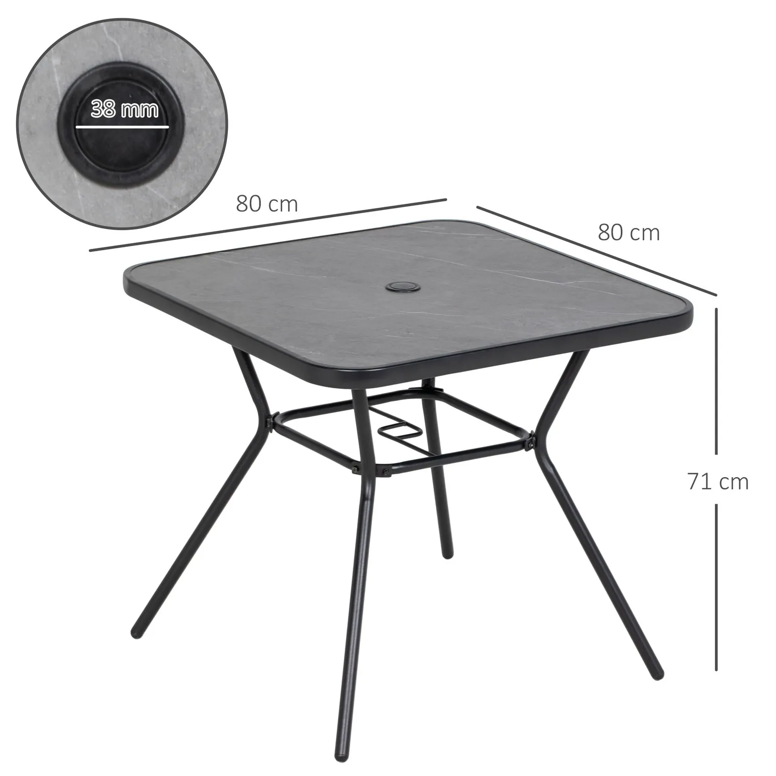 OUTSUNNY Outdoor Garden Table with Faux-marbled Top & 42mm Umbrella Hole for Patio in Black 3