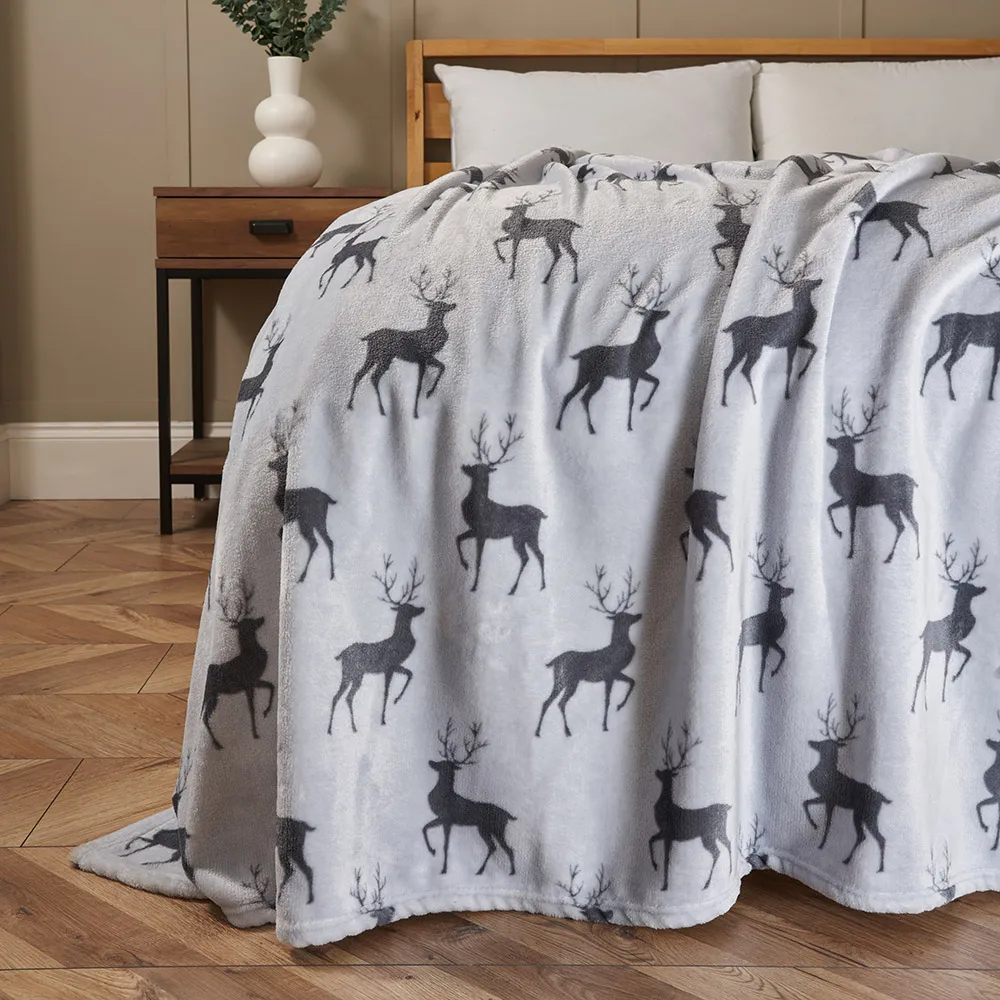 Christmas Stag Throw, Grey