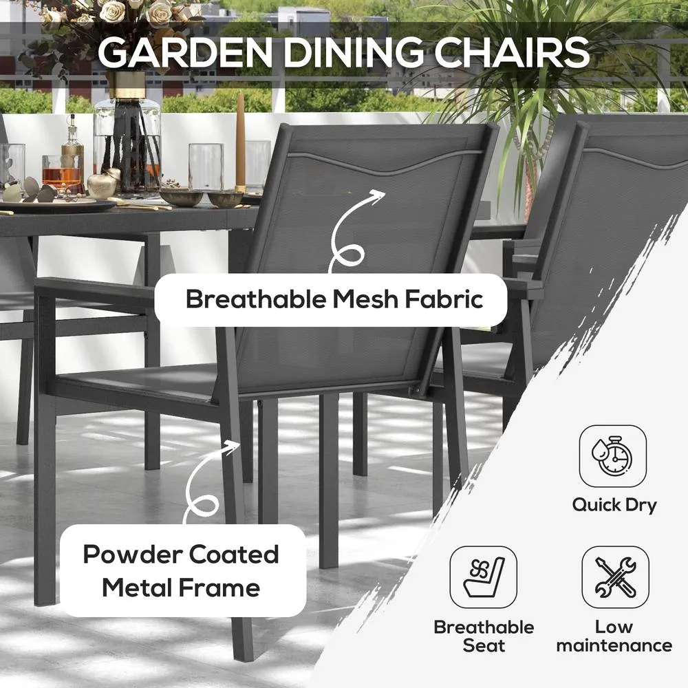 OUTSUNNY 7 Pieces Outdoor Dining Table & 6 Armchairs, Garden Dining Set, Grey 4