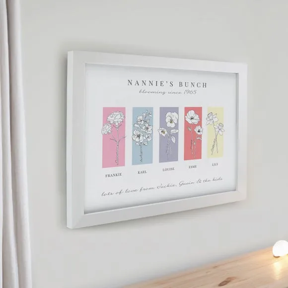 Personalised Birth Flower Family of 5 Framed Print 2