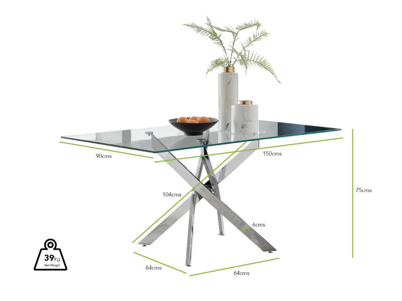 FurnitureboxUK Leonardo 150cm 6-Seater Glass & Chrome Metal Starburst Dining Table in Silver 6