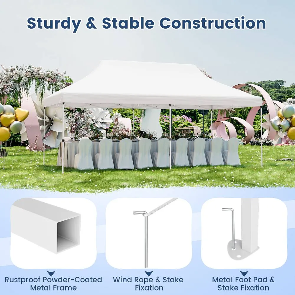 Costway 3M x 6M Pop-up Canopy Tent Folding Instant Sun Shelter w/ Carrying Bag in White 6