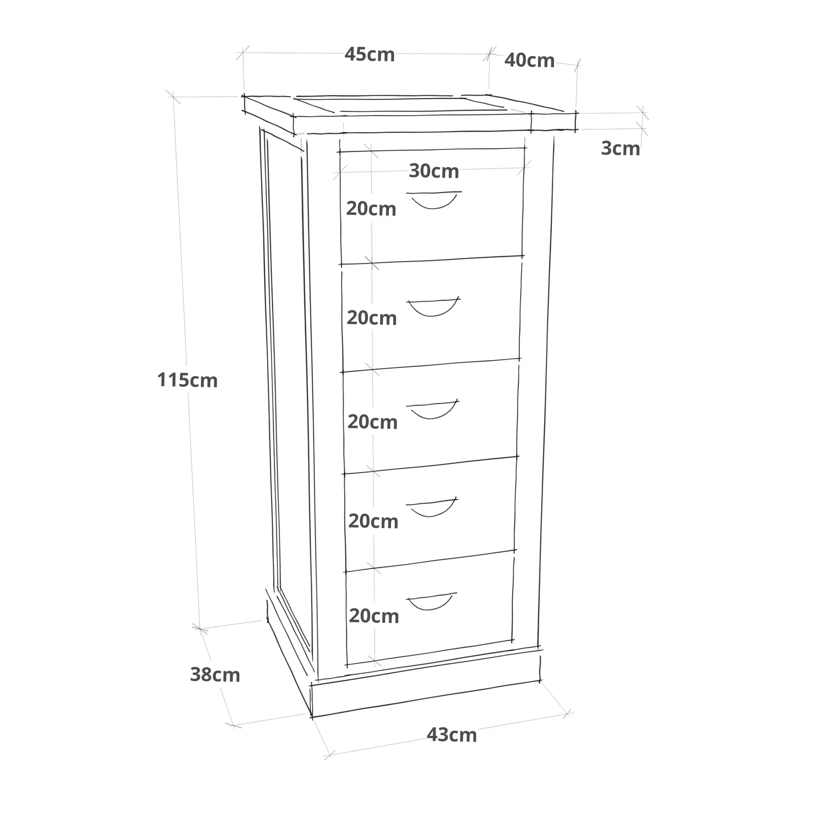 Cabinet Bits Cosenza 5 Drawer Narrow Chest of Drawers Chrome Cup Handle in Off-White 2