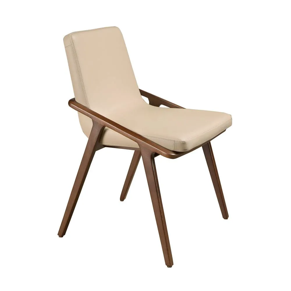 Angel Cerda Mink Leatherette Dining Chair with Walnut Legs in Light Beige