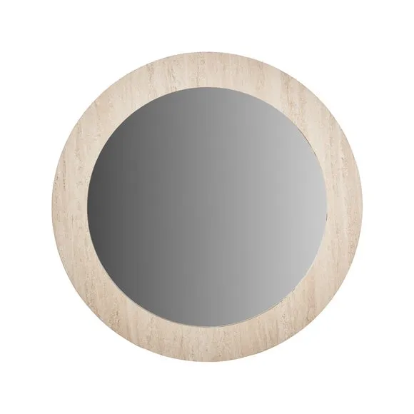 Travertine Effect Veneer Round Wall Mirror 4