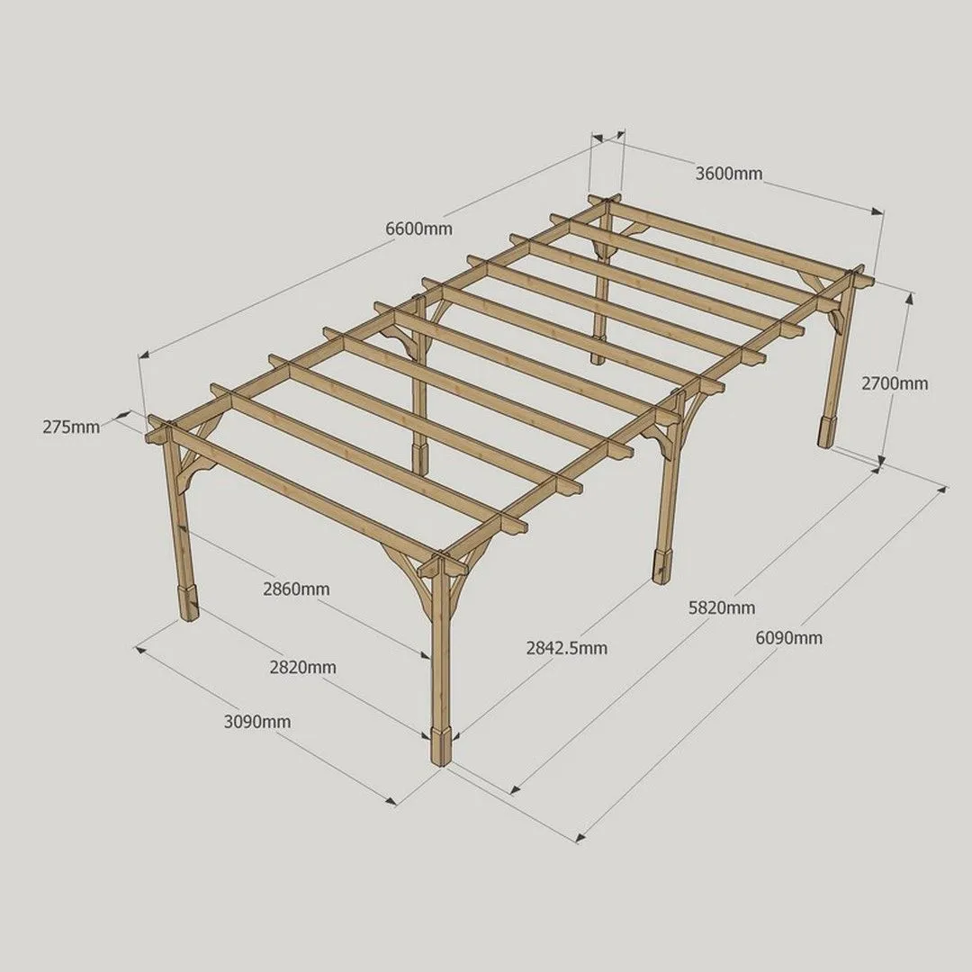 Rutland County Garden Furniture Ltd Premium Pergola 6 Posts - Wood - L360 x W660 x H270 cm - Rustic Brown 4