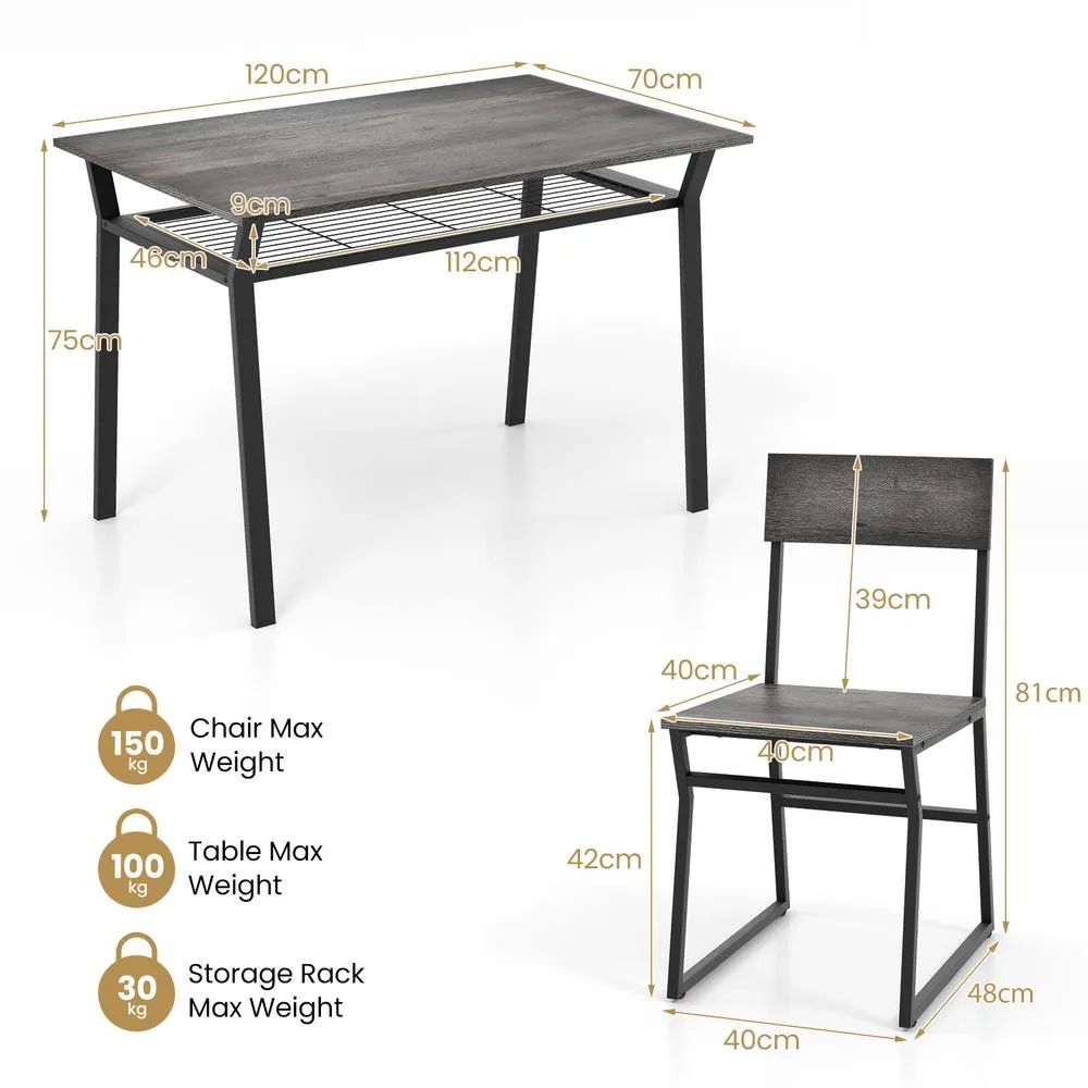Costway 5 PCS Industrial Dining Table Set Rectangular Kitchen Table W/ 4 Chairs Metal Frame in Grey 2