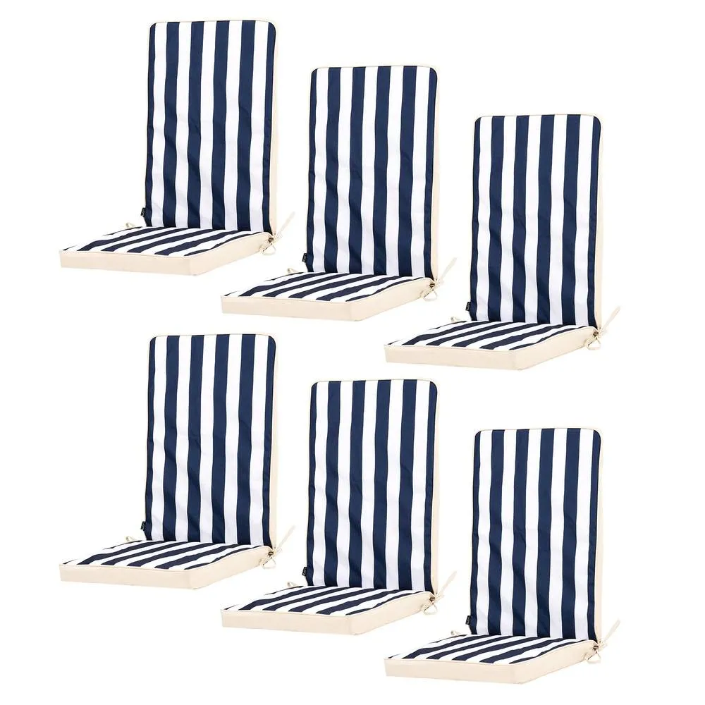 icon 6-Pack Outdoor Garden Seat Pads, Striped, Double-Sided in Navy