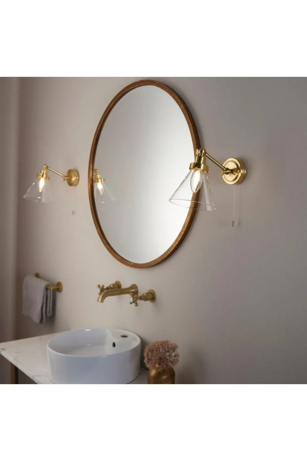 Netlighting Faraday Bathroom Adjustable Dome Wall Light with Pull Cord Satin Brass Glass Shade in Gold 6