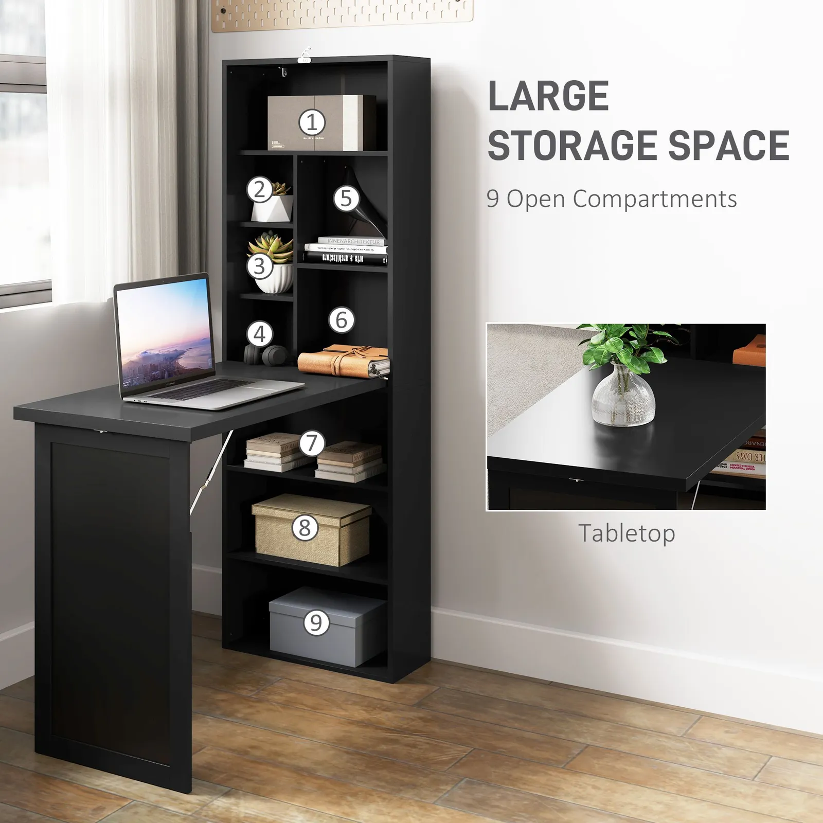 HOMCOM Convertible Desk with Blackboard Multi-function Workstation in Black 6