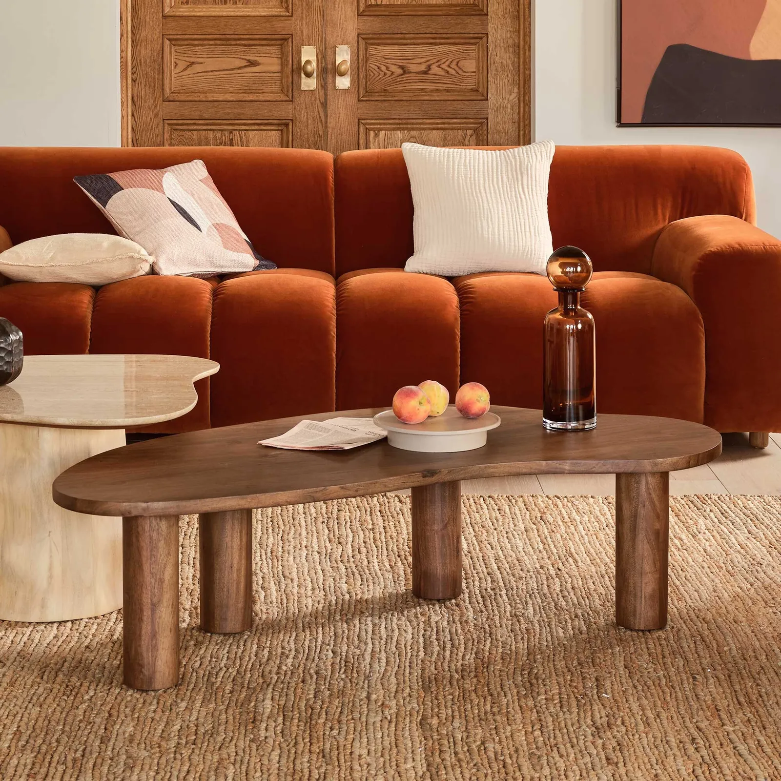 Canova Organic Shape Coffee Table, Round, Acacia Wood | Barker & Stonehouse 2