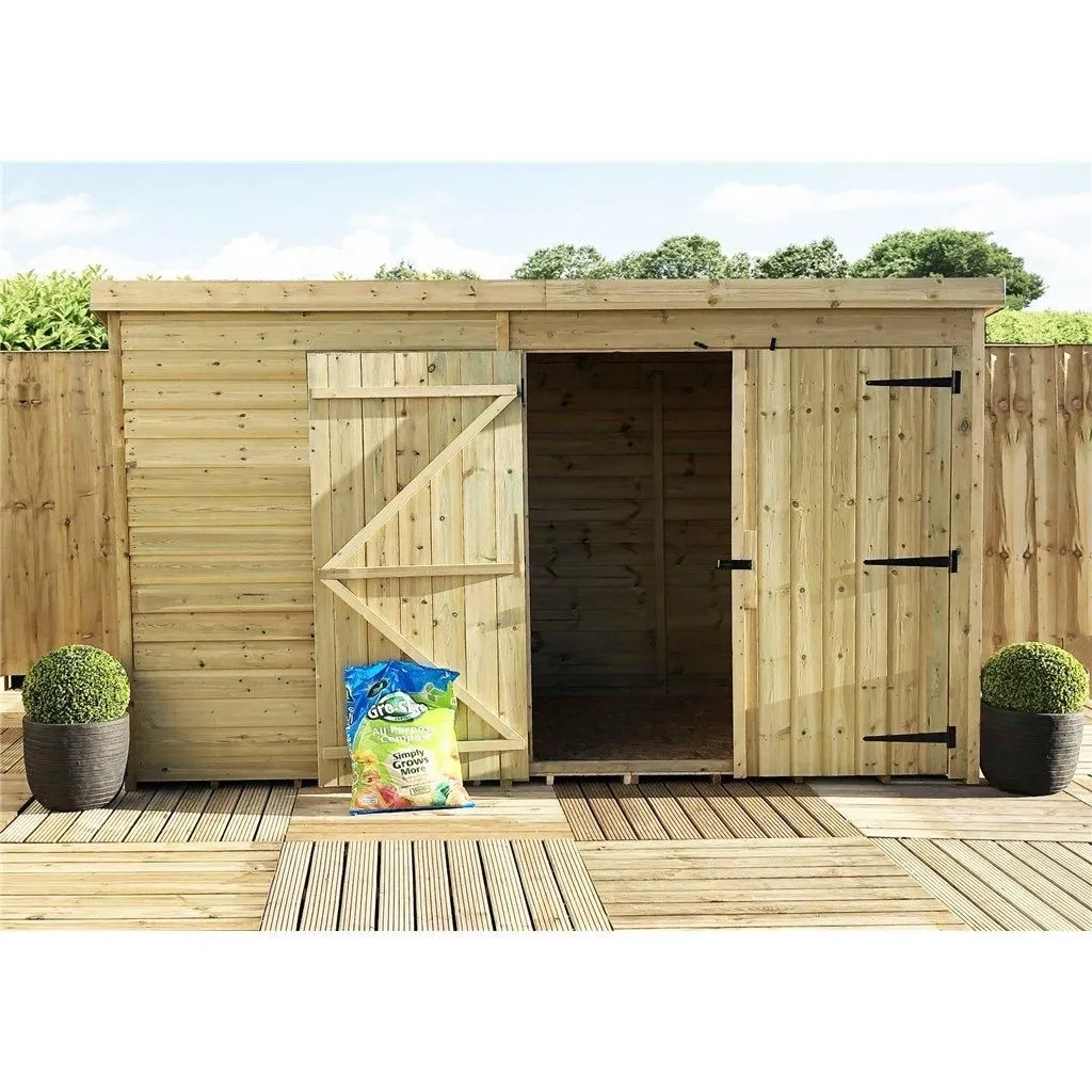 Marlborough 10 x 5 Pressure Treated Pent Garden Shed with Double Doors in Natural 4