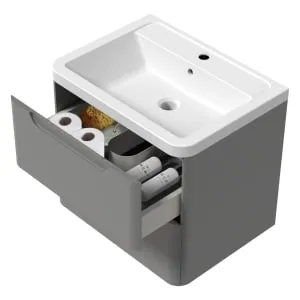 Wickes Malmo Dust Grey Wall Hung J Pull Vanity Unit & Basin - 657 x 600mm 2