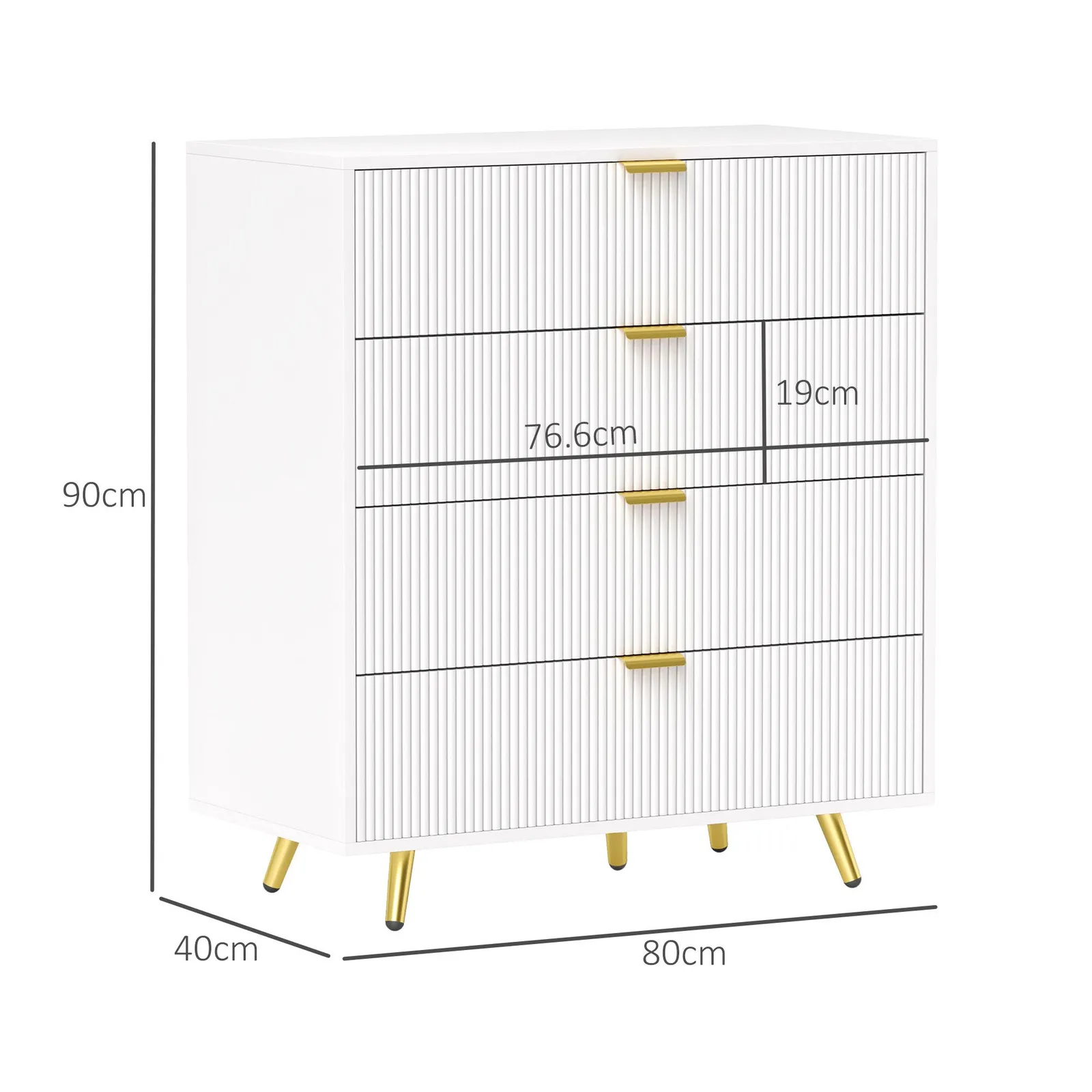 HOMCOM Chest of Drawers with 4 Drawers for Bedroom, Living Room in White 3