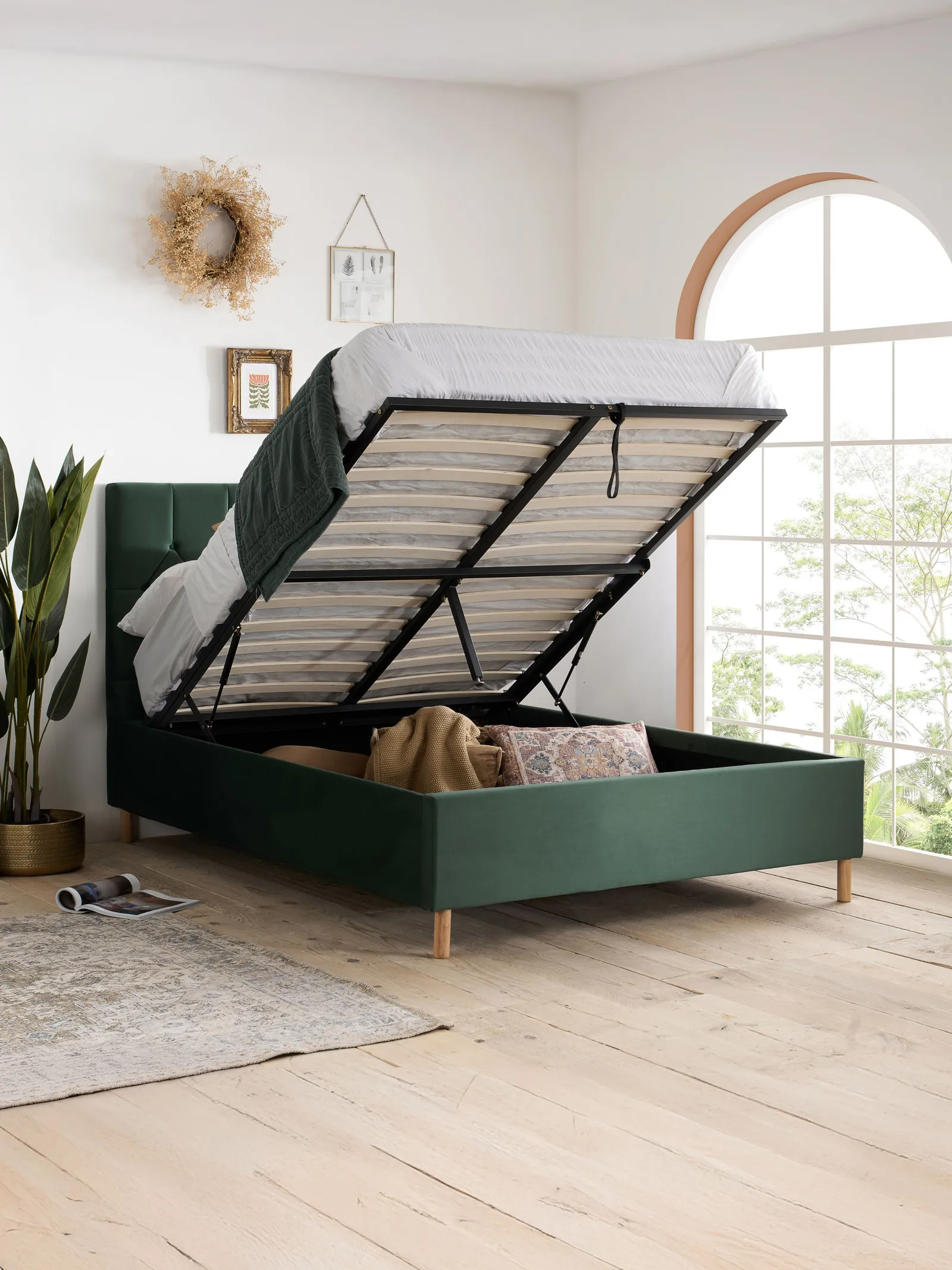 Birlea Velvet Fabric Ottoman Bed Frame Storage Loxley in Green 2