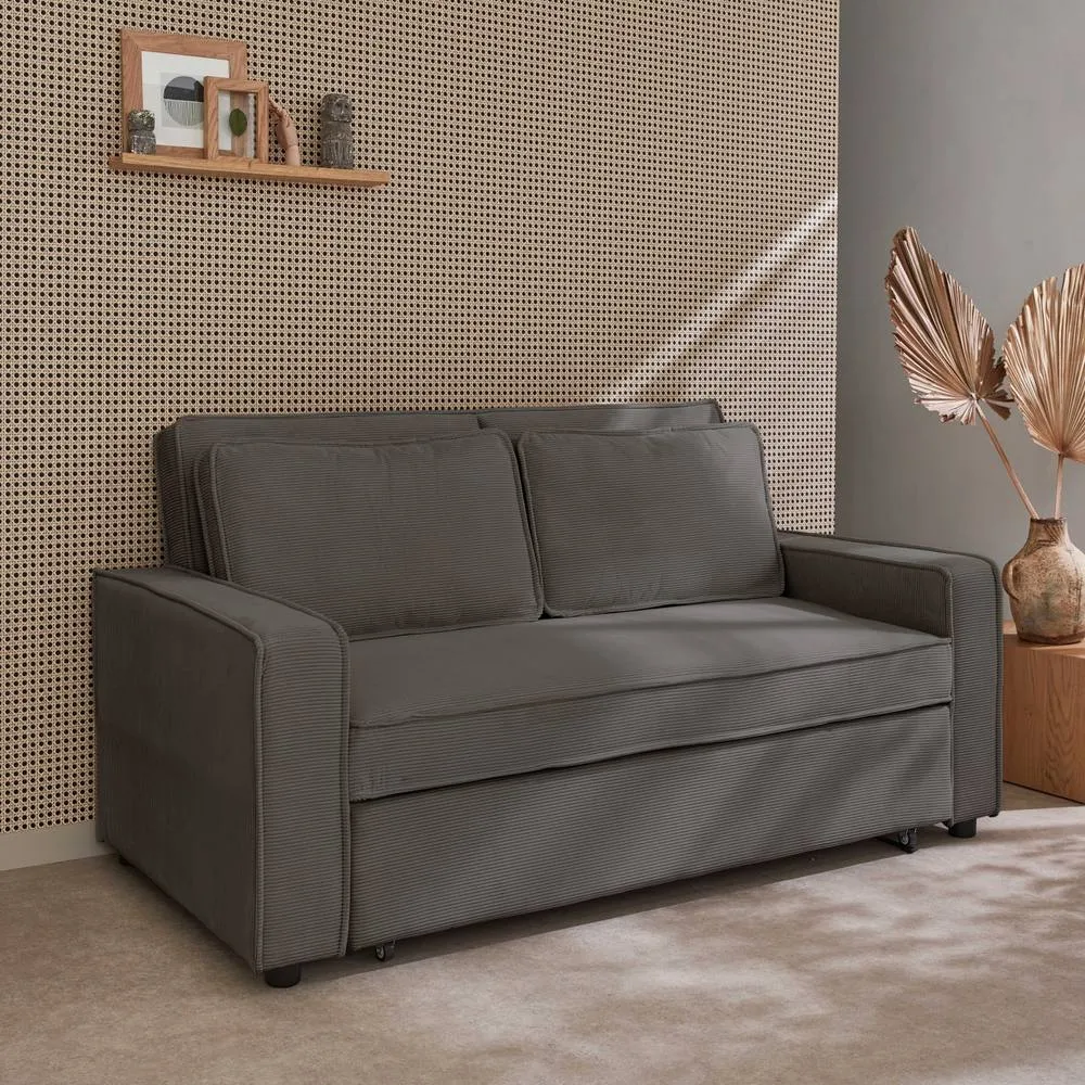 sweeek 2-seater Corduroy Sofa Bed in Grey 1