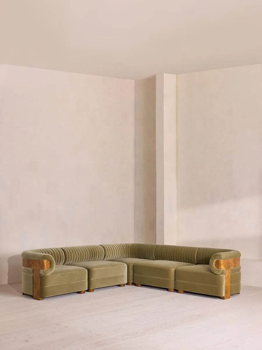 Caleb Modular Corner Sofa, Velvet, Lichen, Dark Burl