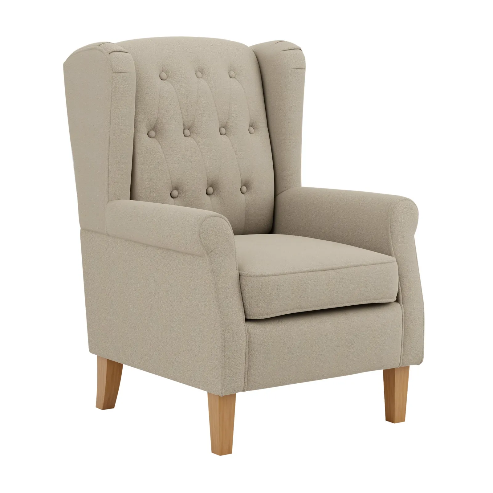 Oswald Button Back Faux Wool Armchair Beige
