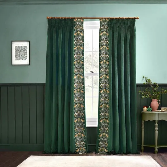 Morris & Co. Strawberry Thief Embroidered Pencil Pleat Curtains 2