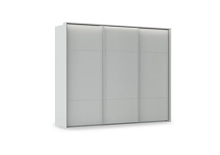 Haven 280cm 3 Door Slider Wardrobe with Décor Doors and Lights - Silk Grey/Silk Grey Front