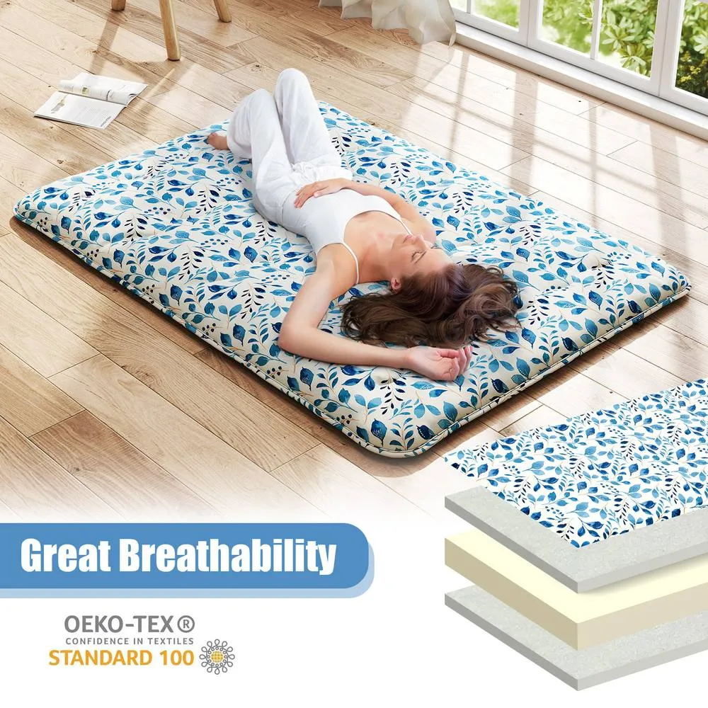Costway Japanese Floor Mattress Roll up Futon Tatami Mat W/ Washable Cover in Blue 5