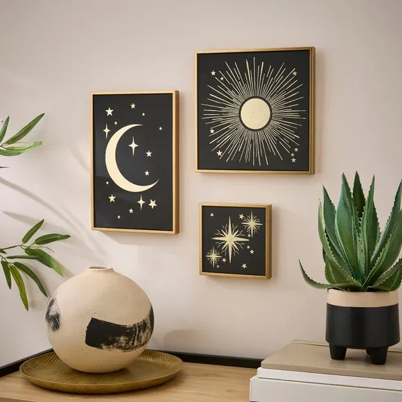 Set of 3 Celestial Framed Canvases
