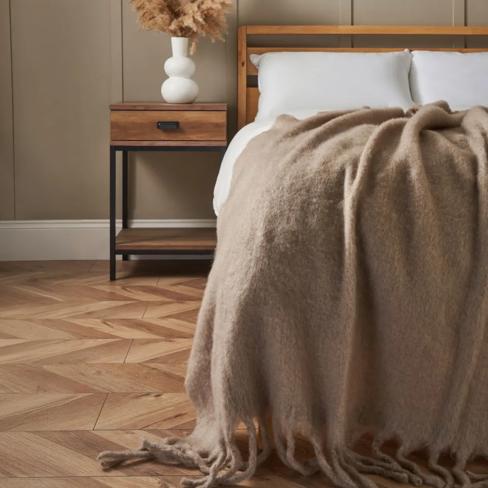 Mohair Tassel Throw, Taupe 1
