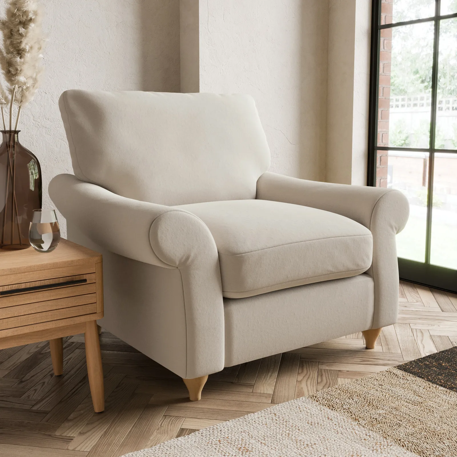 Salisbury Luxury Velvet Armchair Beige