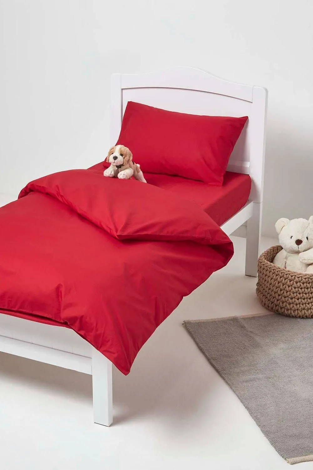 Homescapes Cotton Cot Bed Duvet Cover Set 200 Thread Count in Red 2