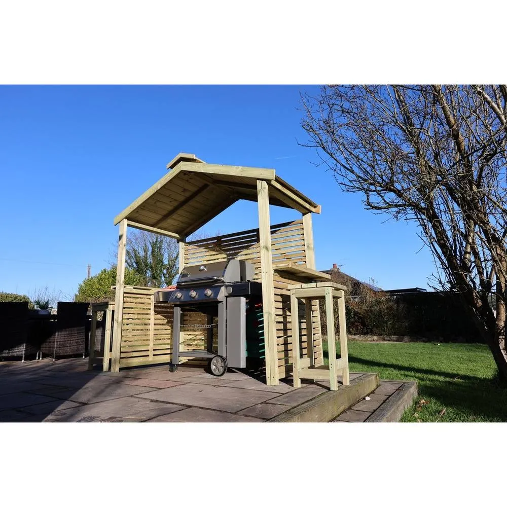 Churnet Valley Garden Furniture Ltd Grill & Chill BBQ Hut - L111.5 x W224 x H233 cm Partially Assembled in Light Tan 4