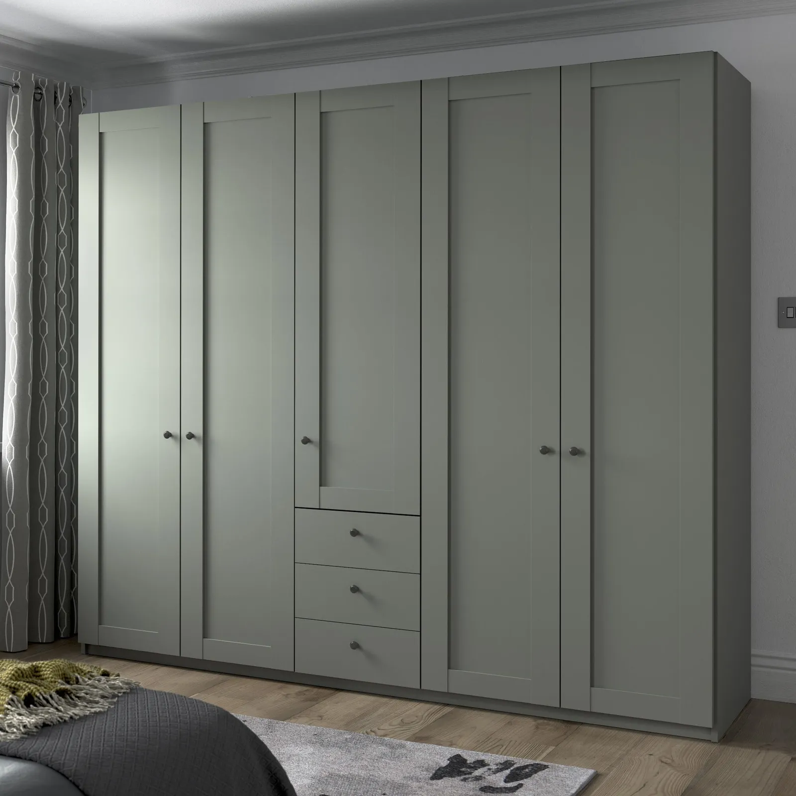 Varese 5 Door/3 Drawer Wardrobe W250Cm, Green | Barker & Stonehouse 2