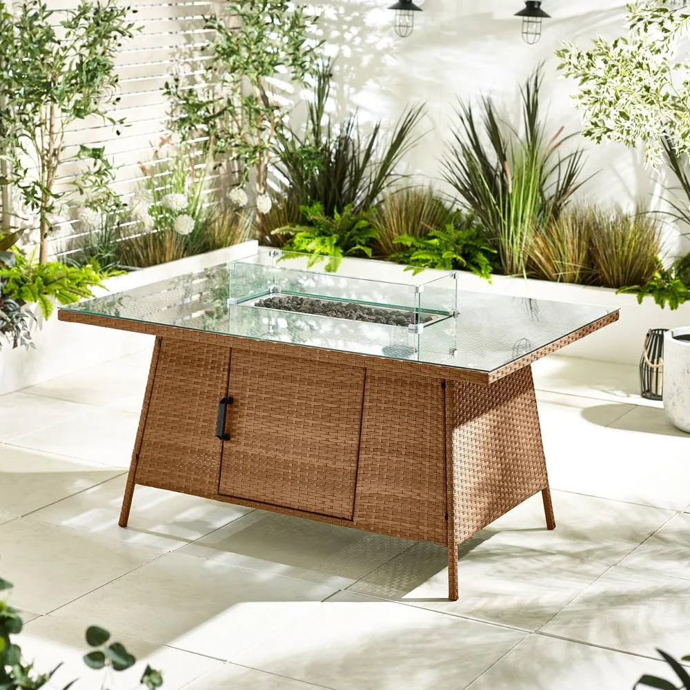 FurnitureboxUK Marbella 9 Seat Rattan Firepit Table Garden Dining Set in Beige 5