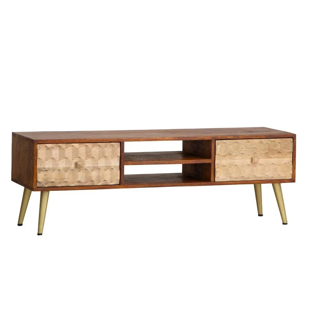 IH Design Perdue Solid Mango Wood Large Tv Unit in Grey 2