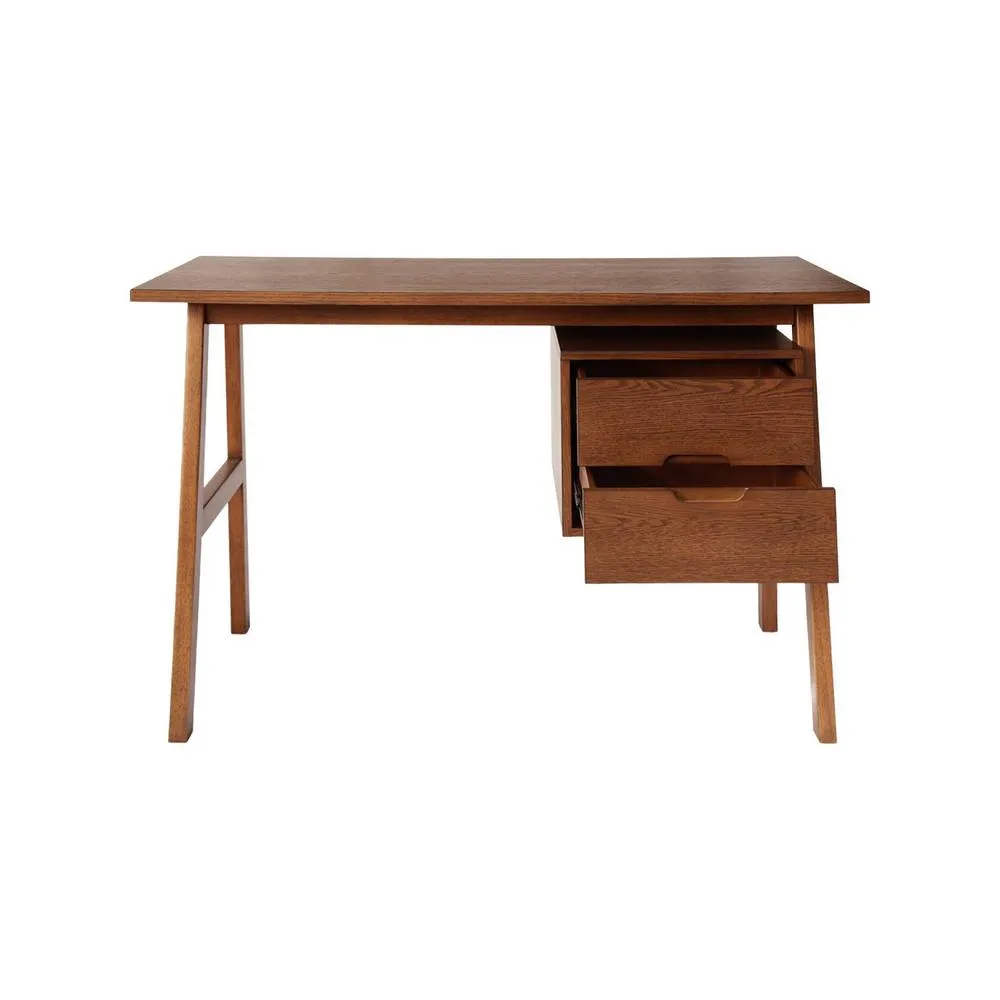 sweeek Desk with 2 drawers hevea wood & oak veneer in Dark Brown 4