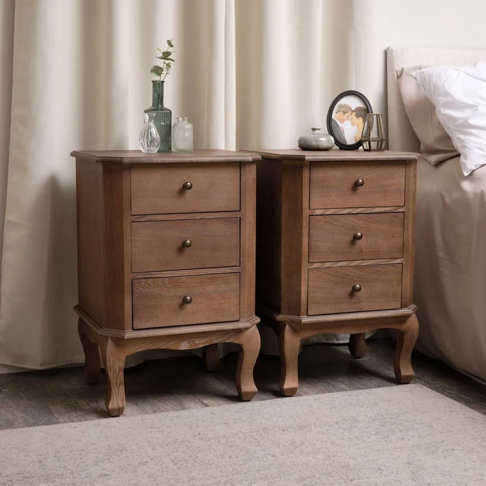 Melody Maison Dark Wood Dressing Table Desk With Triple Mirror, Stool & Pair Of Bedside Tables - Ashwell Range in Dark Brown 6