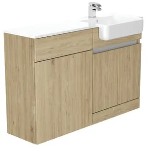 Be Modern Botanica Natural Oak Right Hand 1260mm Freestanding Vanity & Toilet Pan Unit with Basin Modular Combination