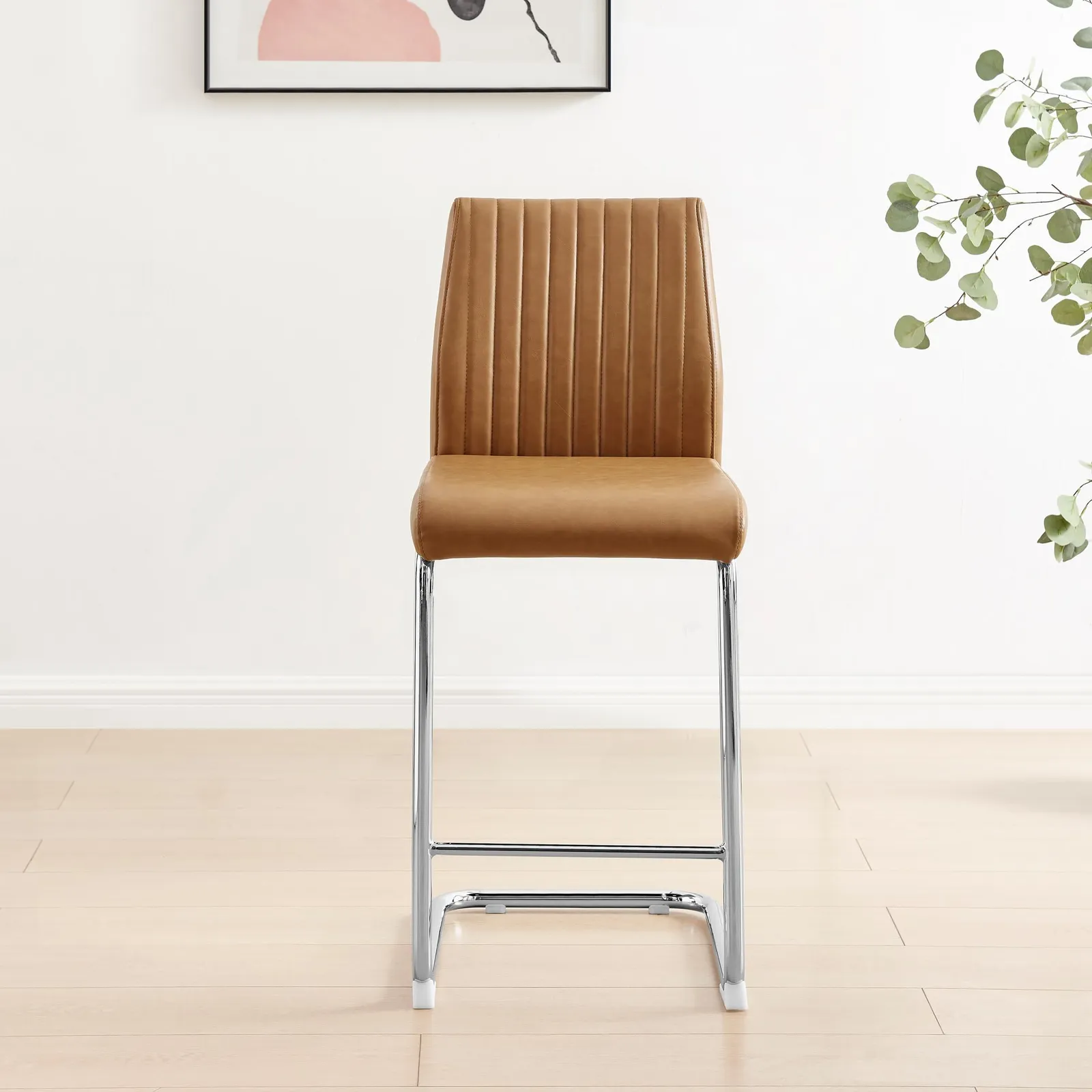 FurnitureboxUK Lorenzo 2x Faux Leather & Silver Counter Stools in Tan 5