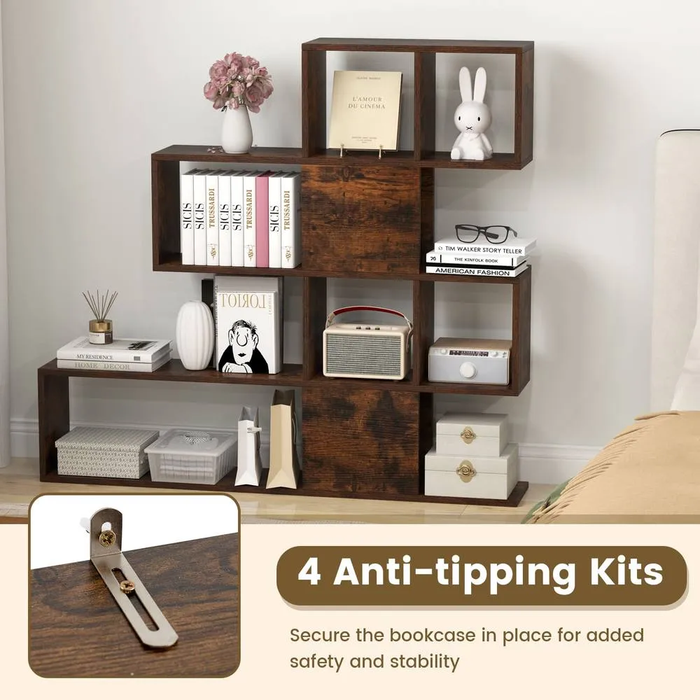 Costway 4-Tier Freestanding Bookshelf Wooden Ladder Display Shelf in Brown 6