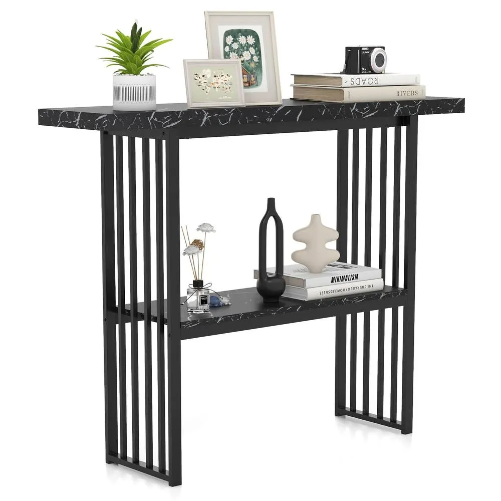 Costway 2-tier Console Table Sofa Table Modern Entryway Table-Black in Black