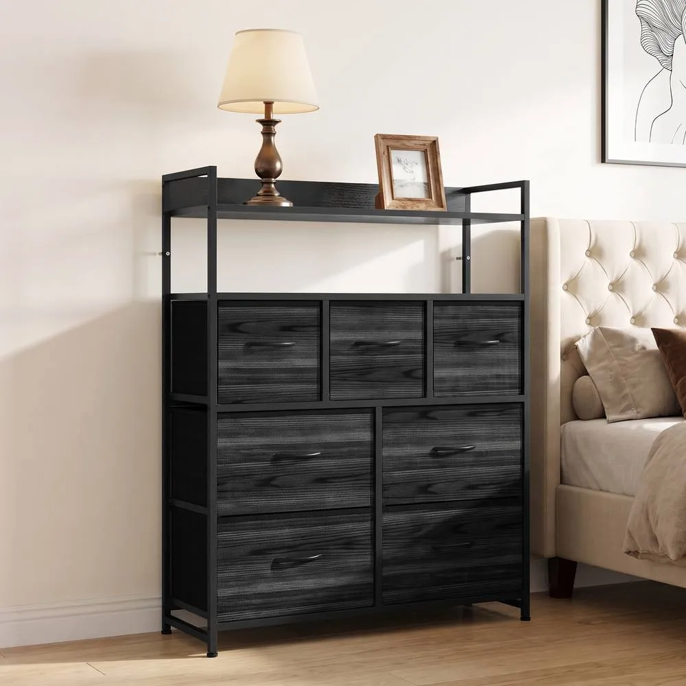 HOMCOM Chest of Drawers, Bedroom Fabric Dresser, Black Wood-Effect 2