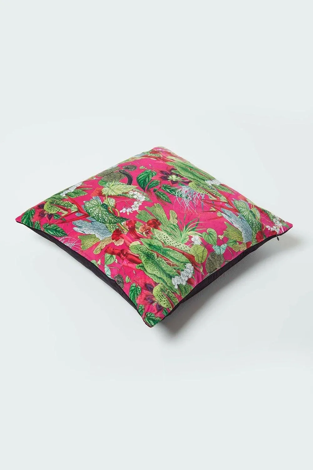 Homescapes Hot Pink Tropical Leaf Velvet Cushion 46 x 46 cm 5