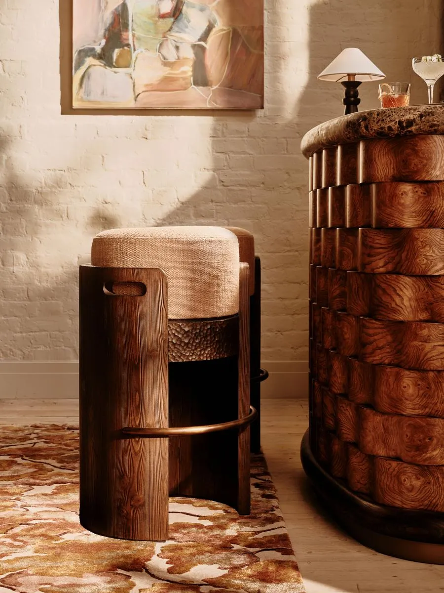 Hollen Barstool, Wool Linen, Almond