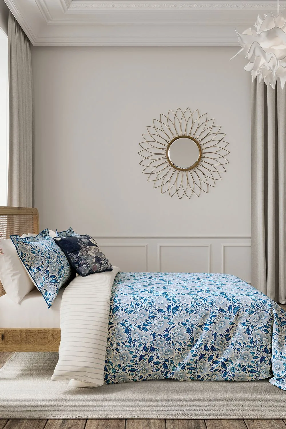 V & A 'Ornamental Bloom' Cotton Duvet Cover Set in Indigo