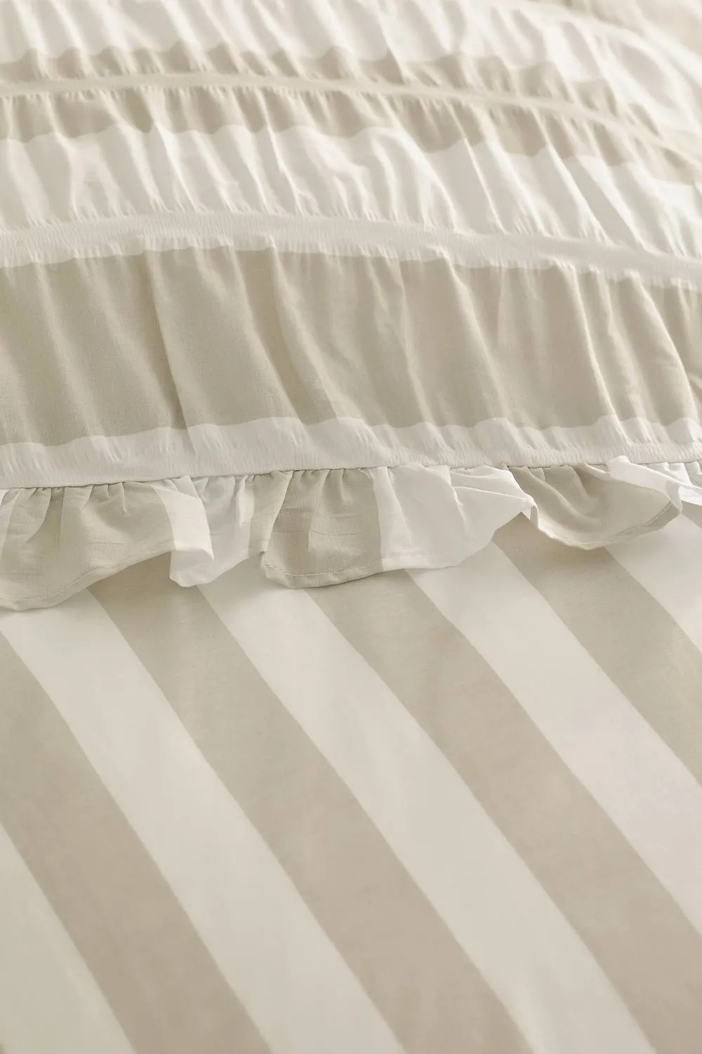 Catherine Lansfield 'Seersucker Frill Stripe' Duvet Cover Set in Natural 4