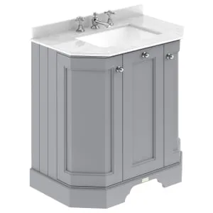 Bayswater Victrion Plummett Grey Angled Traditional Freestanding Vanity Unit & White Marble Top Basin - 750mm