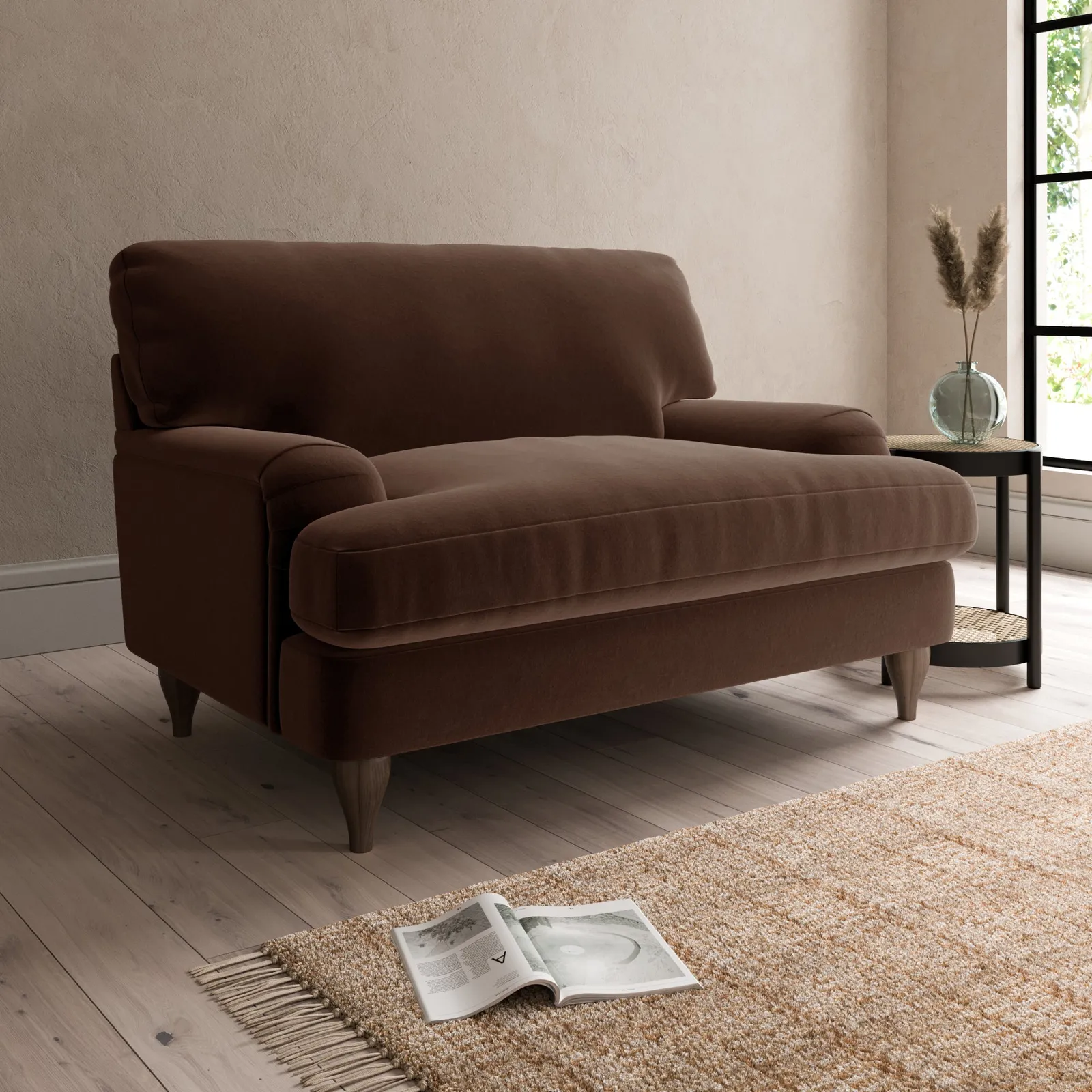 Darwin Luxury Velvet Snuggle Chair Brown