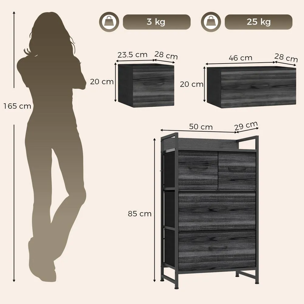 HOMCOM Bedroom Chest of Drawers Drawer Dresser with Shelf Black Wood Effect 3