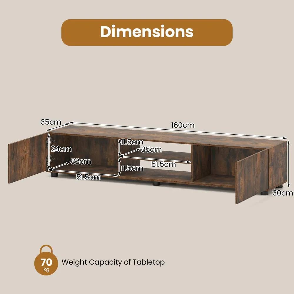 Costway Modern TV Stand Minimalist Entertainment Center with 2 Doors in Brown 2