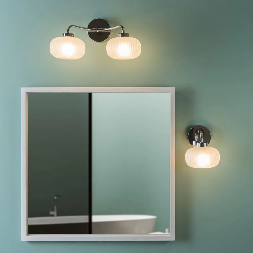 ValueLights Amaia Pair of Chrome 2 Way Frosted Glass IP44 Wall Lights with Bulbs in Metallic Silver 5